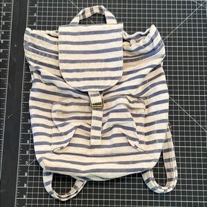 Baggu Striped Blue and Cream Recycled Cotton Canvas Backpack